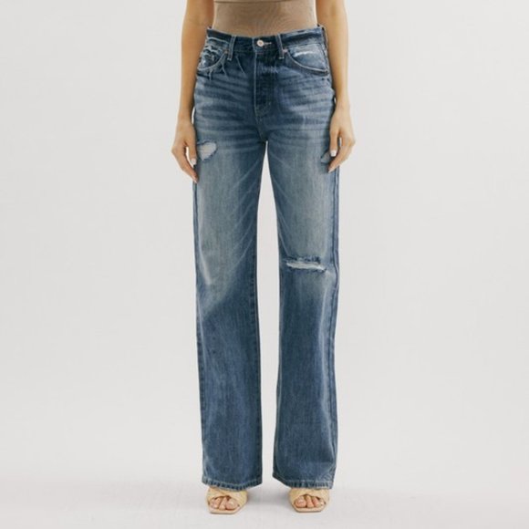 Vici High Rise Distressed Flare Jeans 90s Style - Picture 4 of 7